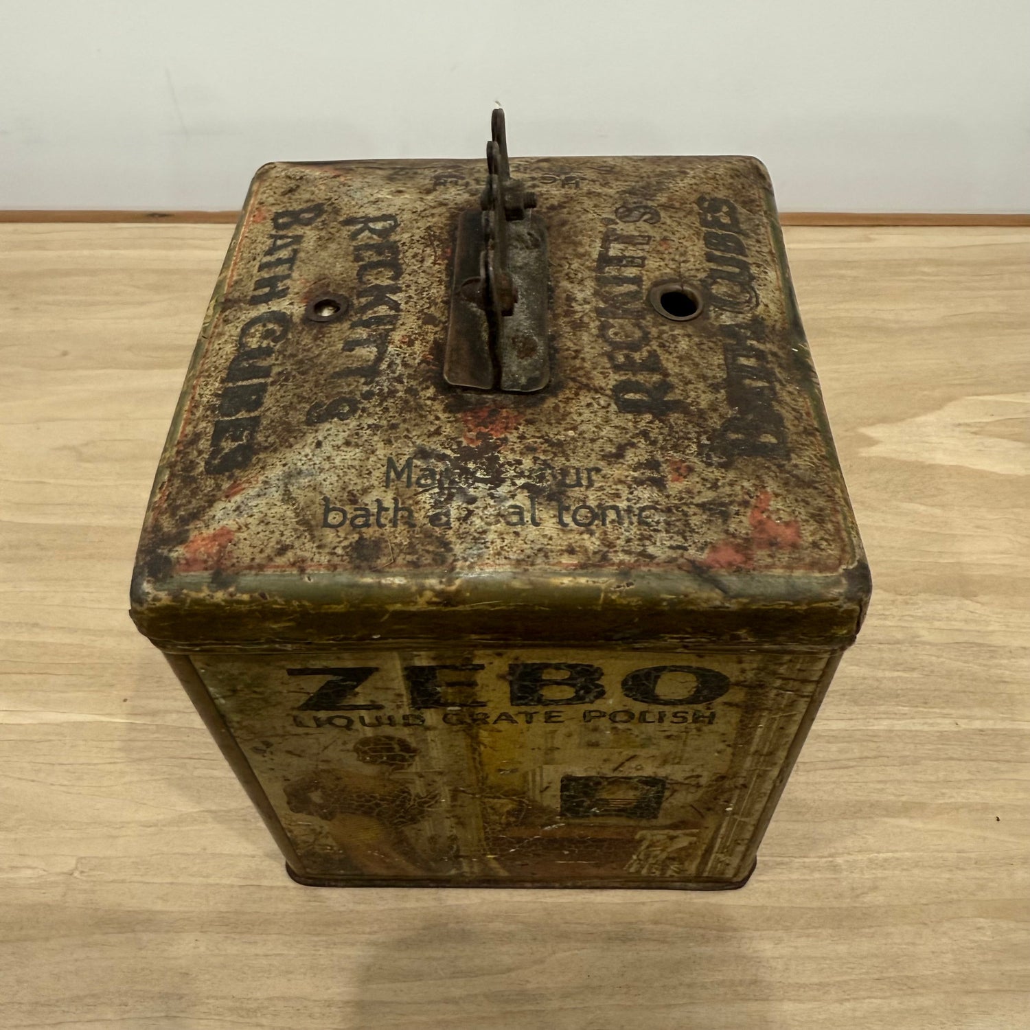 Antique Reckitt Robin Starch Brasso Zebo Advertising Tin String Dispenser c.1910