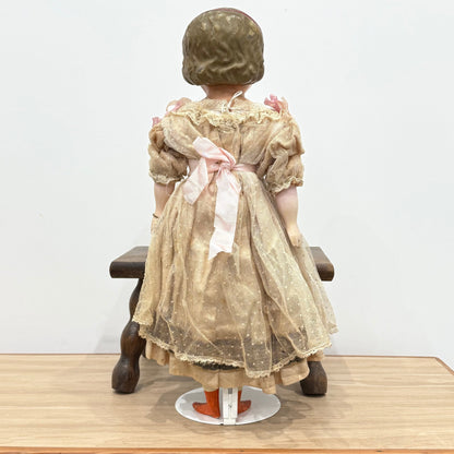 Antique Wax Head “Pumpkin Head” Doll with Original Dress c.1870