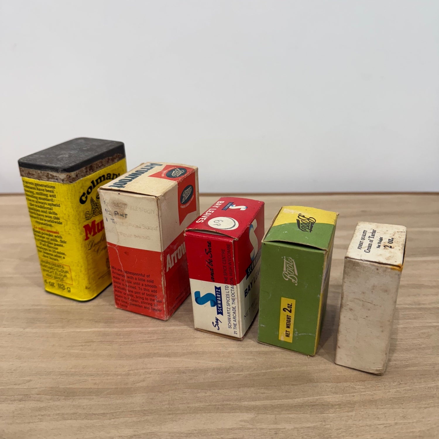 Vintage Pantry Packaging Group Colman’s Mustard Boots Schwartz Spices x5