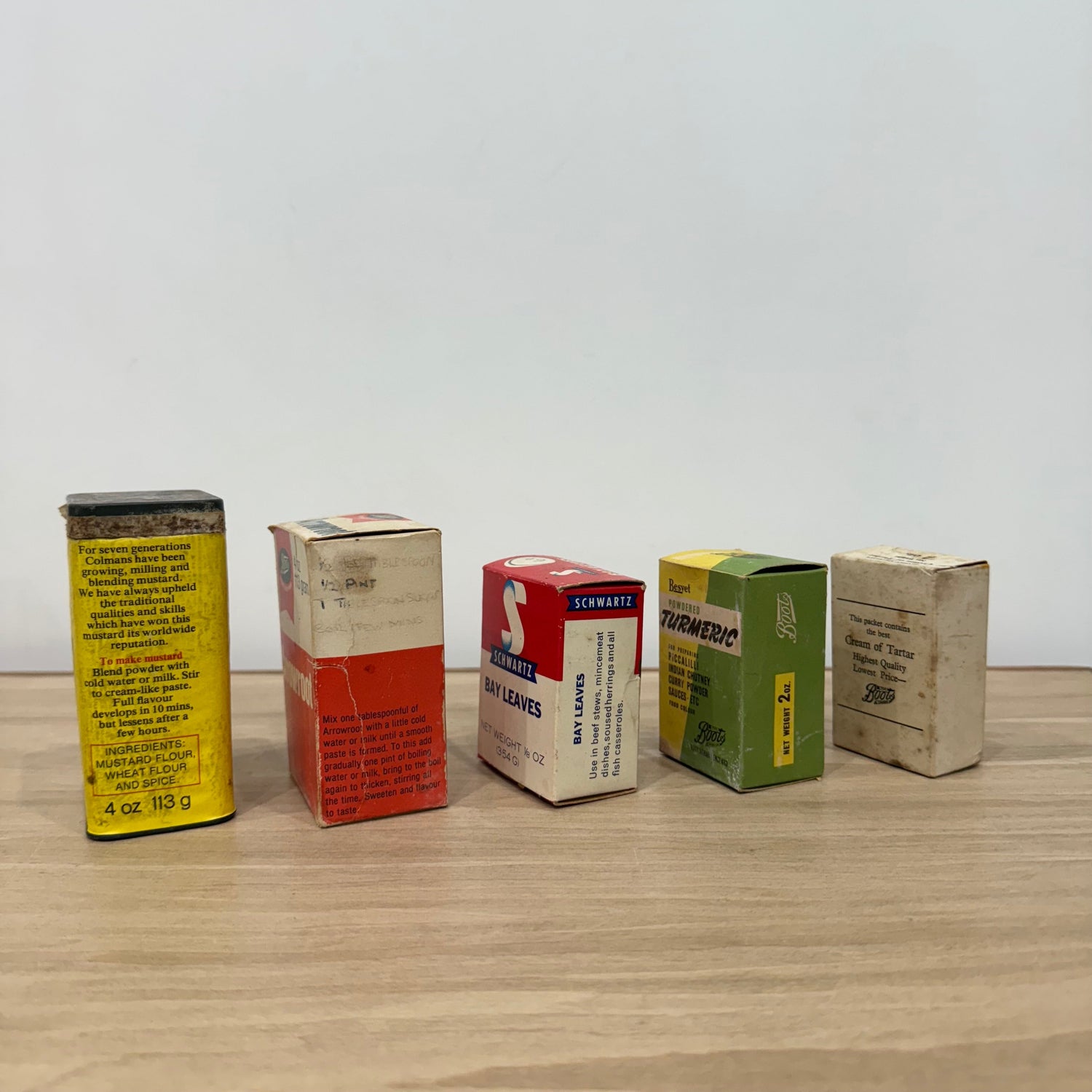 Vintage Pantry Packaging Group Colman’s Mustard Boots Schwartz Spices x5
