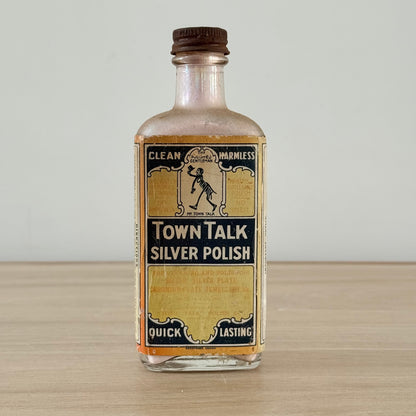 Vintage Town Talk Silver Polish Glass Bottle with Original Label