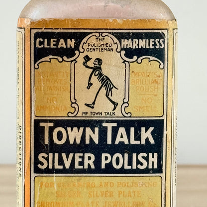 Vintage Town Talk Silver Polish Glass Bottle with Original Label