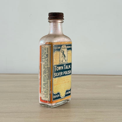 Vintage Town Talk Silver Polish Glass Bottle with Original Label