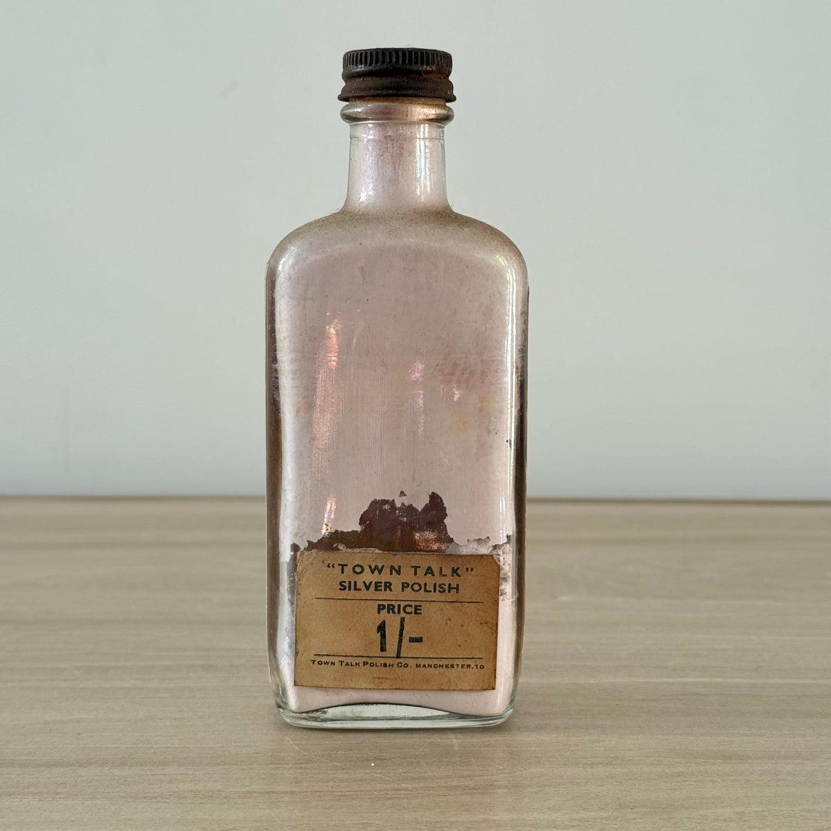 Vintage Town Talk Silver Polish Glass Bottle with Original Label