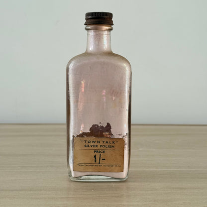 Vintage Town Talk Silver Polish Glass Bottle with Original Label