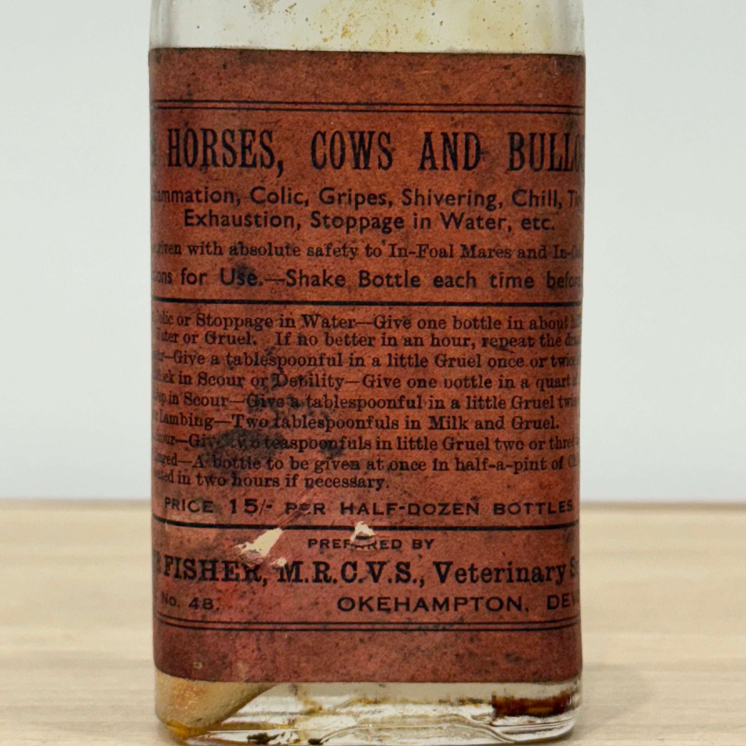 Antique Veterinary Medicine Bottle Horses Cows Bulls Okehampton Devon