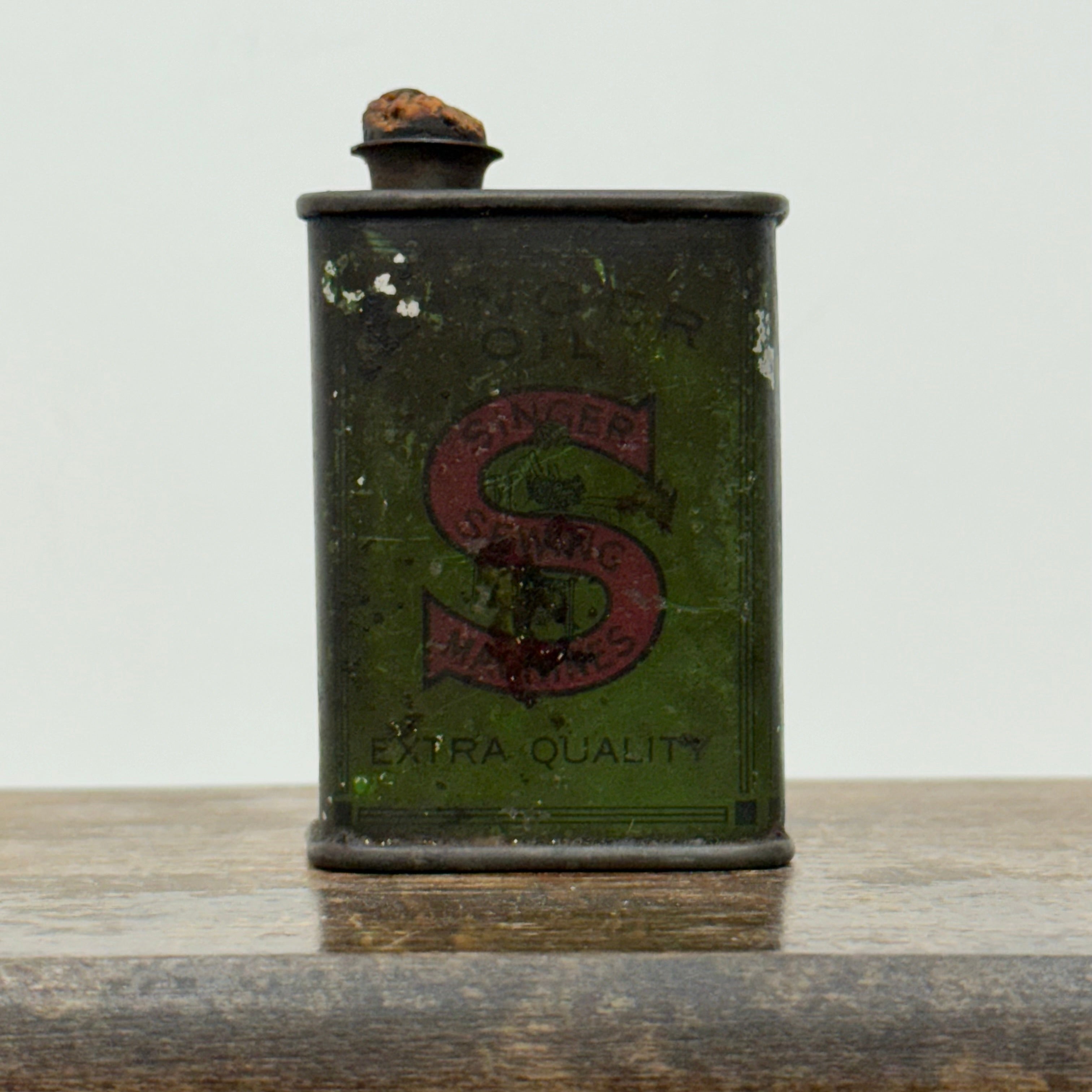 Vintage Singer Sewing Machine Oil Can Small Green Tin Edwardian