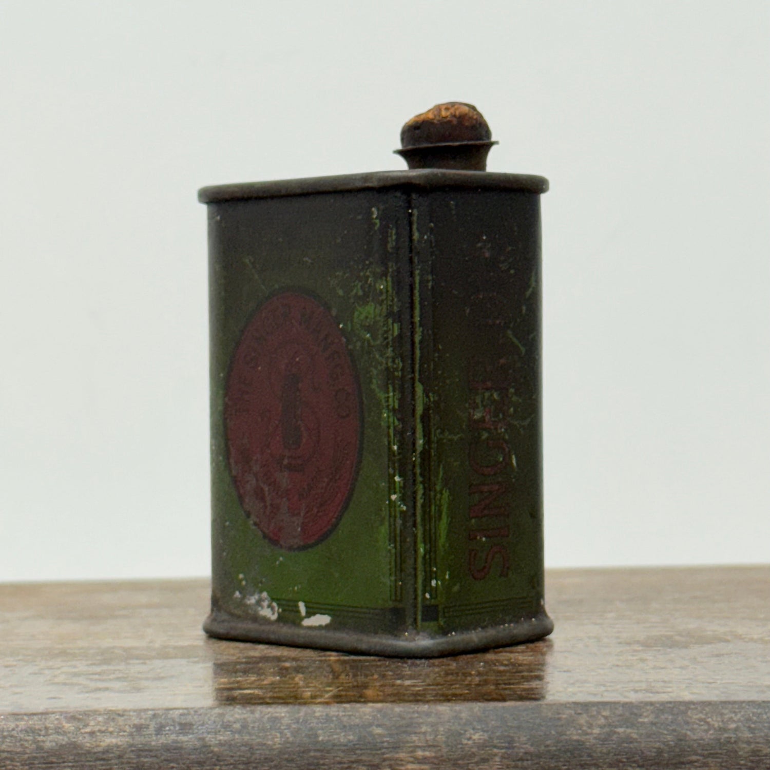 Vintage Singer Sewing Machine Oil Can Small Green Tin Edwardian