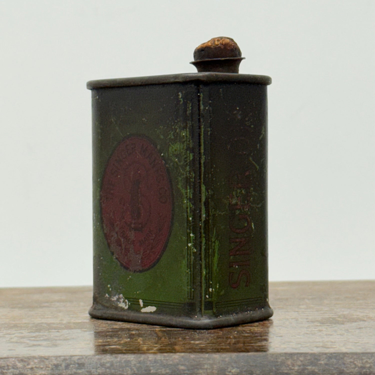 Vintage Singer Sewing Machine Oil Can Small Green Tin Edwardian