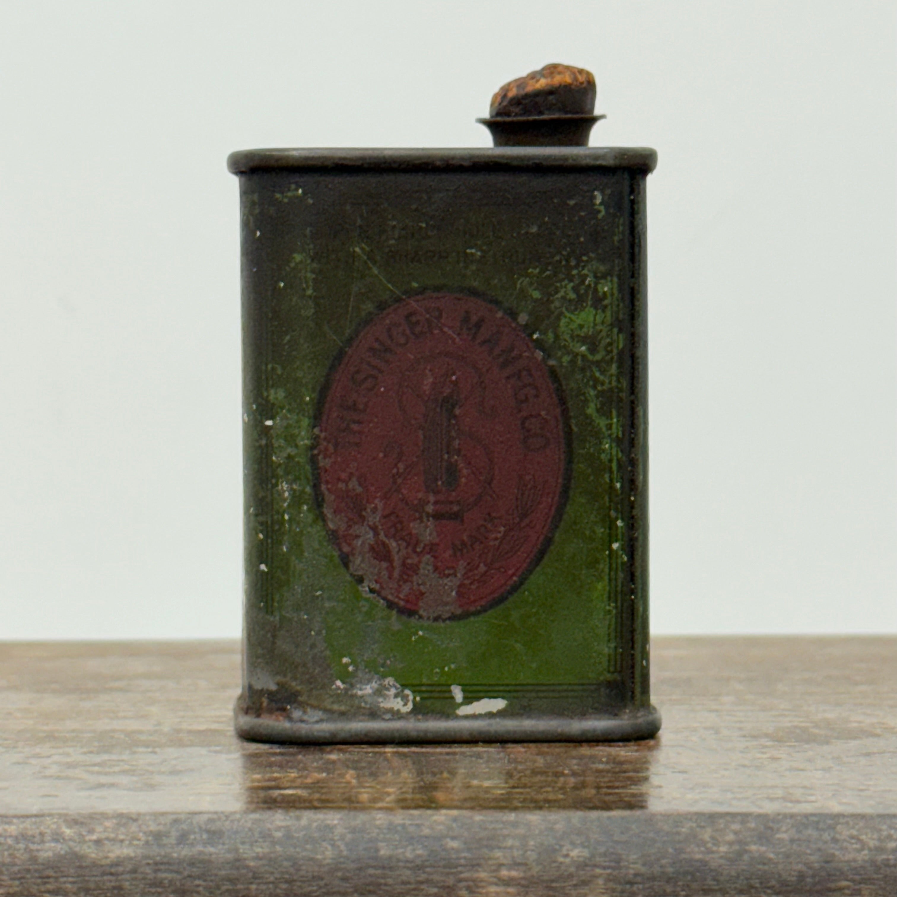 Vintage Singer Sewing Machine Oil Can Small Green Tin Edwardian