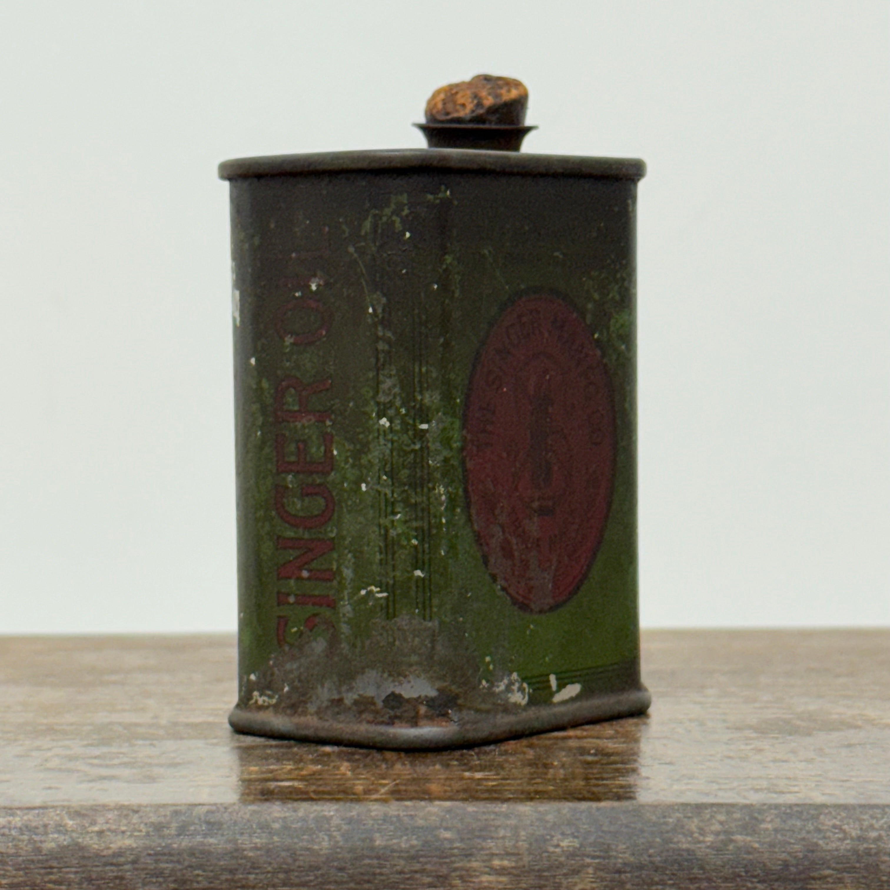 Vintage Singer Sewing Machine Oil Can Small Green Tin Edwardian