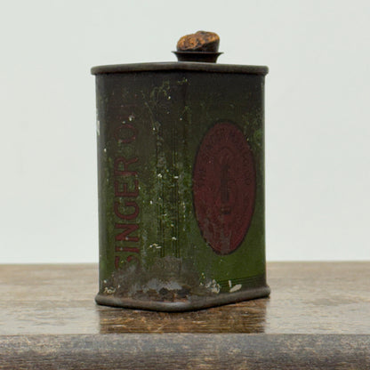 Vintage Singer Sewing Machine Oil Can Small Green Tin Edwardian