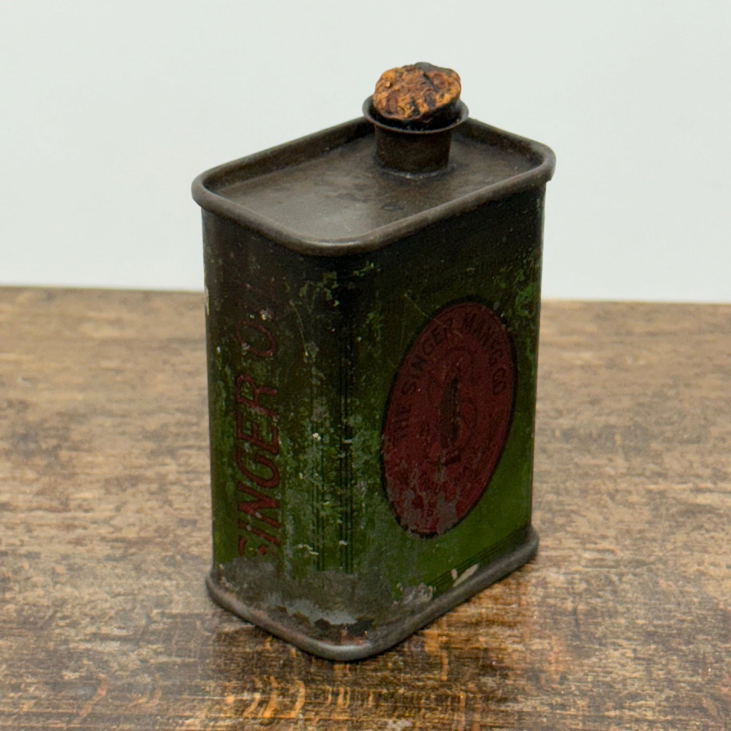 Vintage Singer Sewing Machine Oil Can Small Green Tin Edwardian