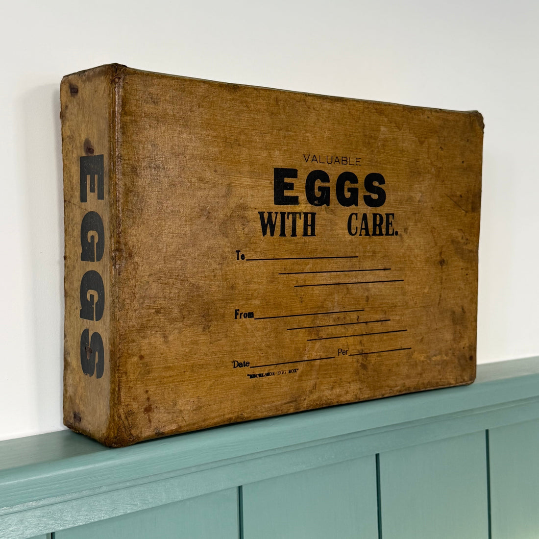 Vintage Cardboard Egg Shipping Box “Valuable Eggs With Care” with Dividers