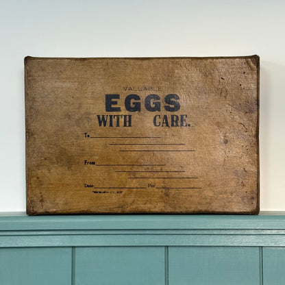 Vintage Cardboard Egg Shipping Box “Valuable Eggs With Care” with Dividers