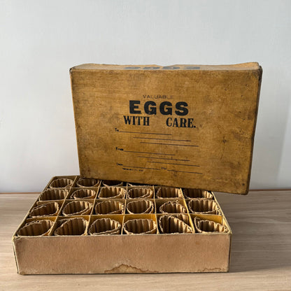 Vintage Cardboard Egg Shipping Box “Valuable Eggs With Care” with Dividers