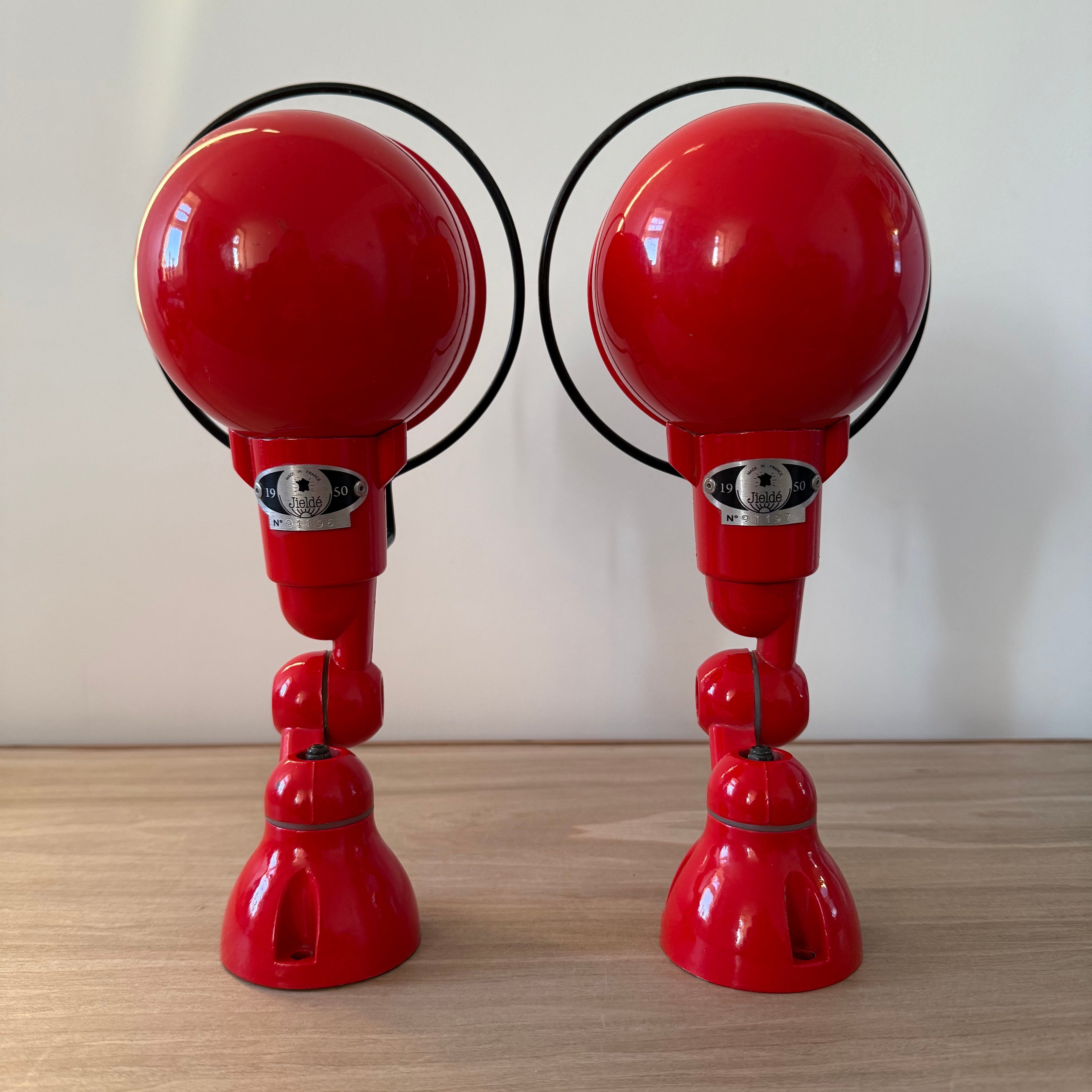 Pair Vintage Jieldé Red Industrial Wall Lights French Articulated