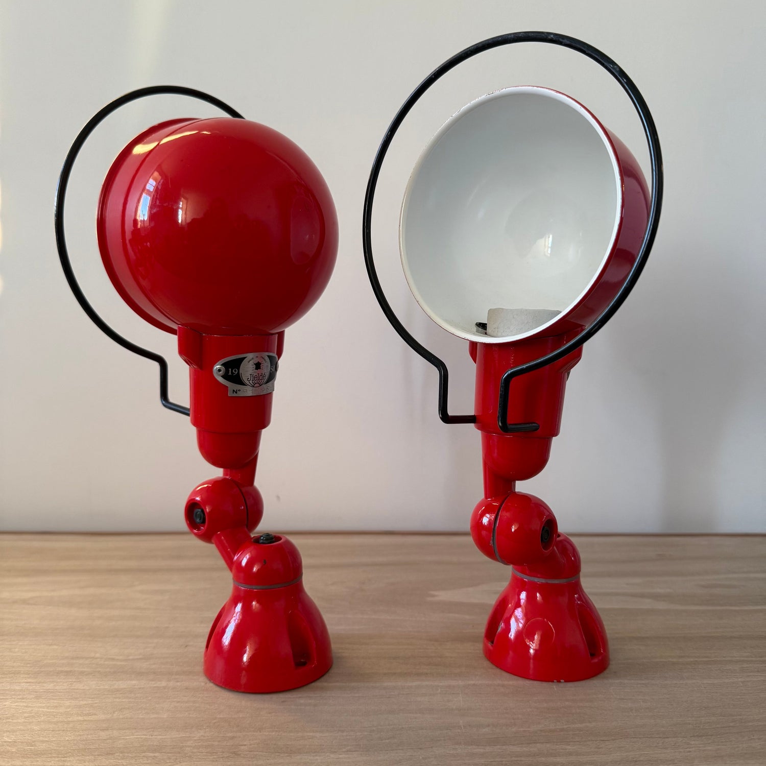 Pair Vintage Jieldé Red Industrial Wall Lights French Articulated