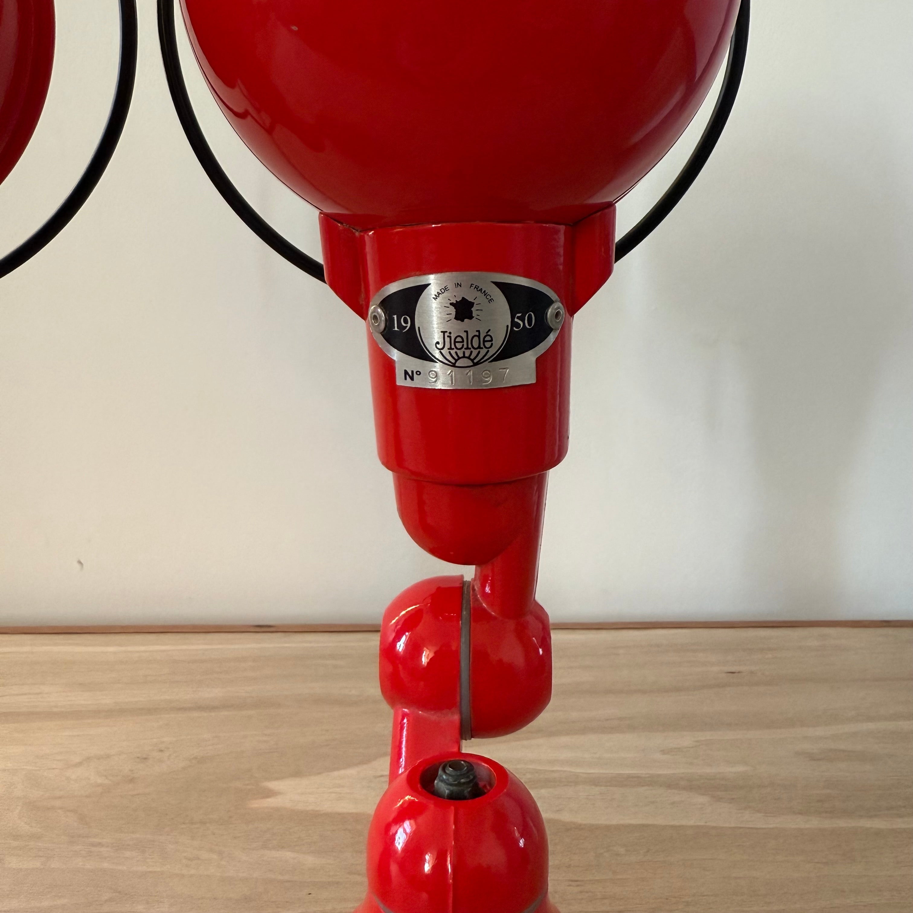 Pair Vintage Jieldé Red Industrial Wall Lights French Articulated