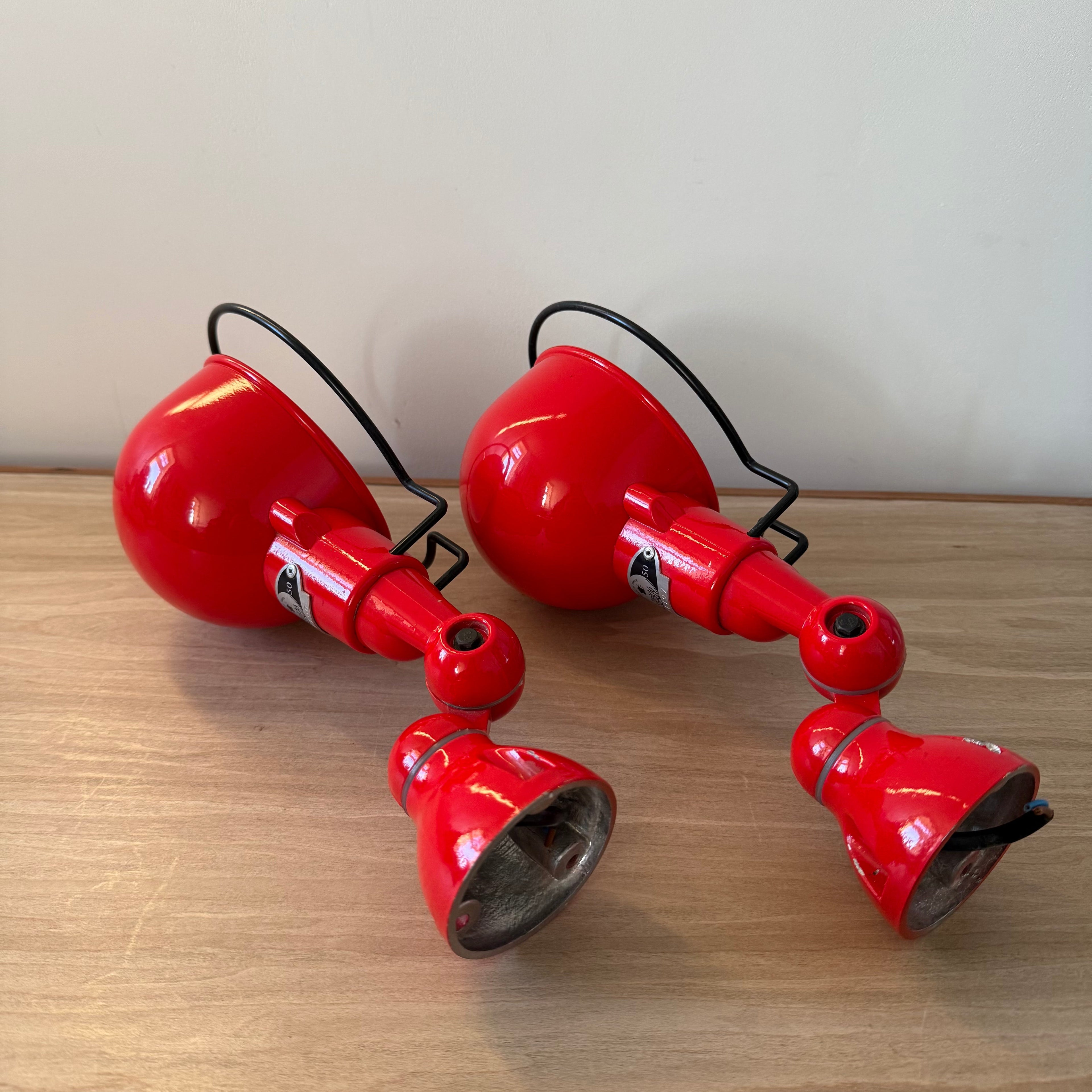 Pair Vintage Jieldé Red Industrial Wall Lights French Articulated