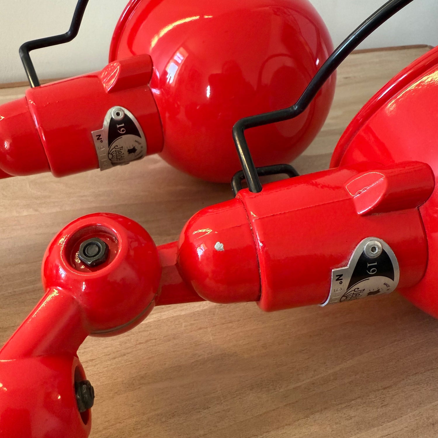 Pair Vintage Jieldé Red Industrial Wall Lights French Articulated