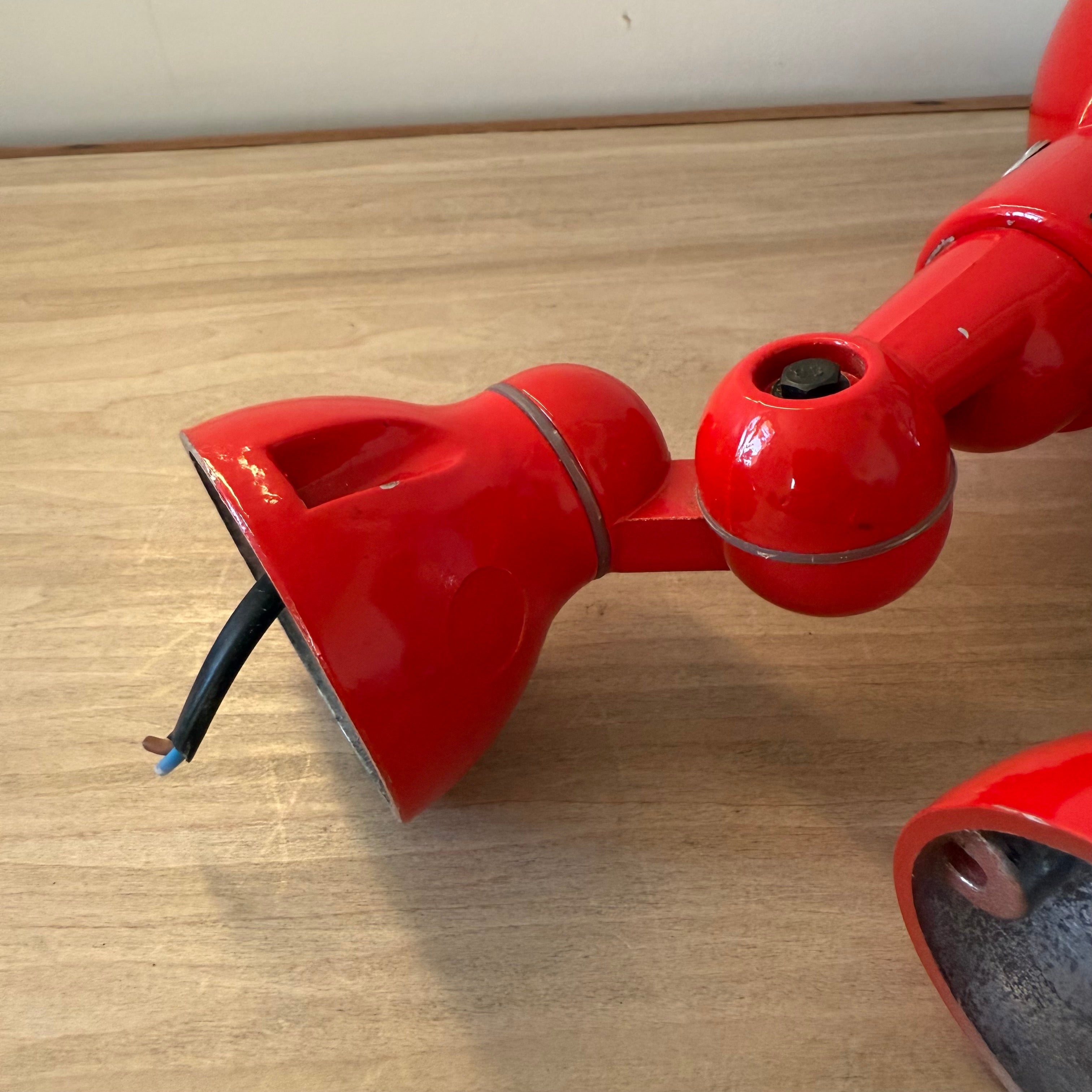 Pair Vintage Jieldé Red Industrial Wall Lights French Articulated