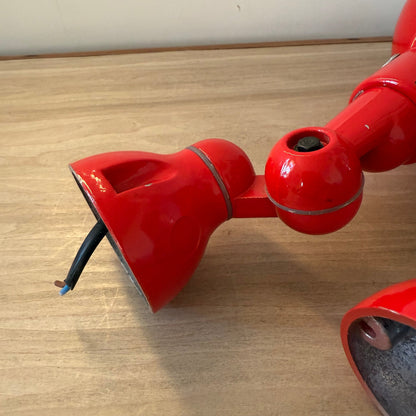 Pair Vintage Jieldé Red Industrial Wall Lights French Articulated