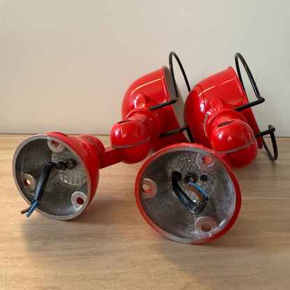 Pair Vintage Jieldé Red Industrial Wall Lights French Articulated