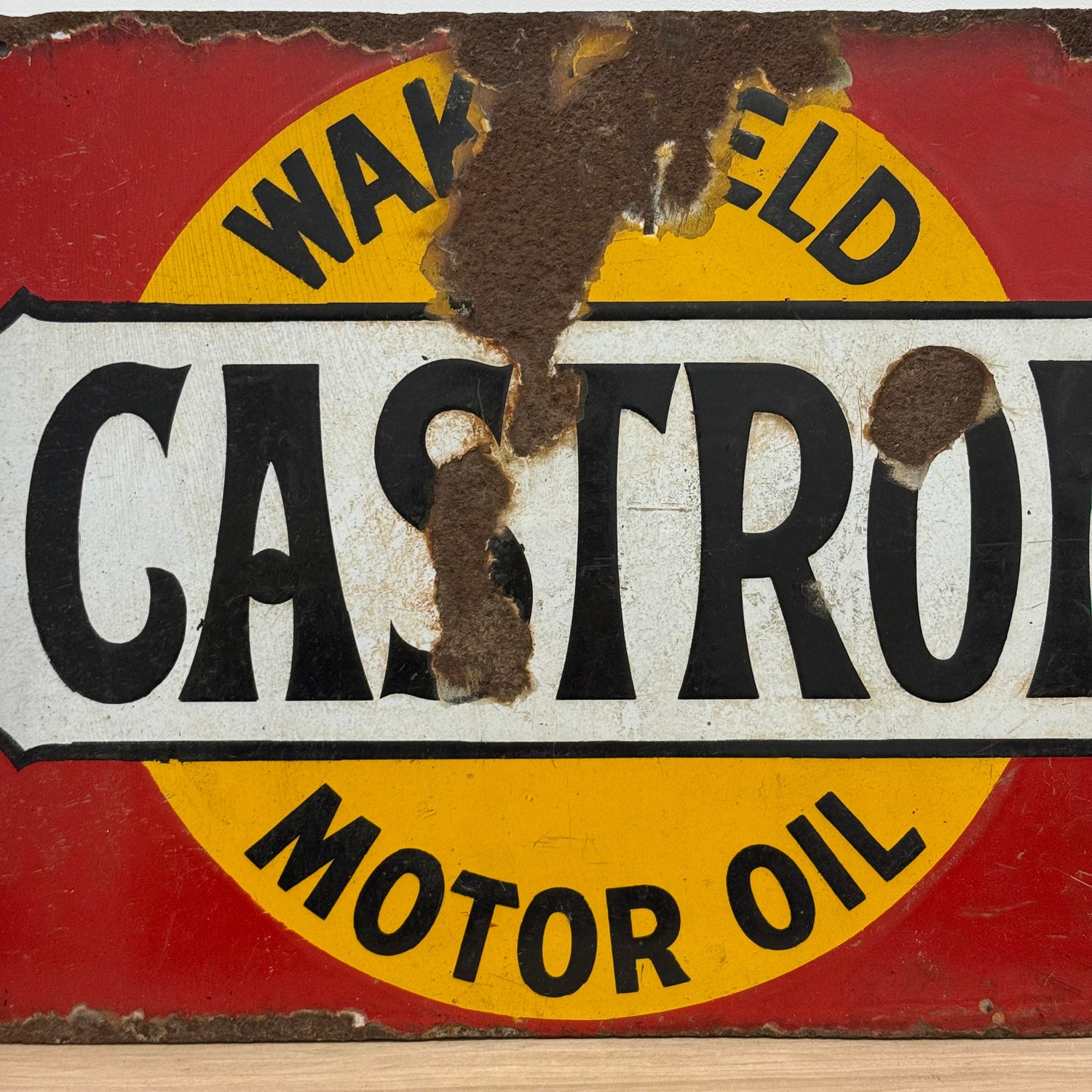 Castrol Motor Oil Enamel Advertising Sign Wakefield Oil c1920
