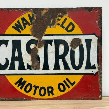 Castrol Motor Oil Enamel Advertising Sign Wakefield Oil c1920