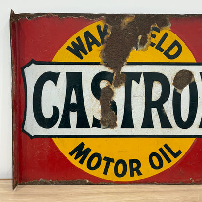 Castrol Motor Oil Enamel Advertising Sign Wakefield Oil c1920