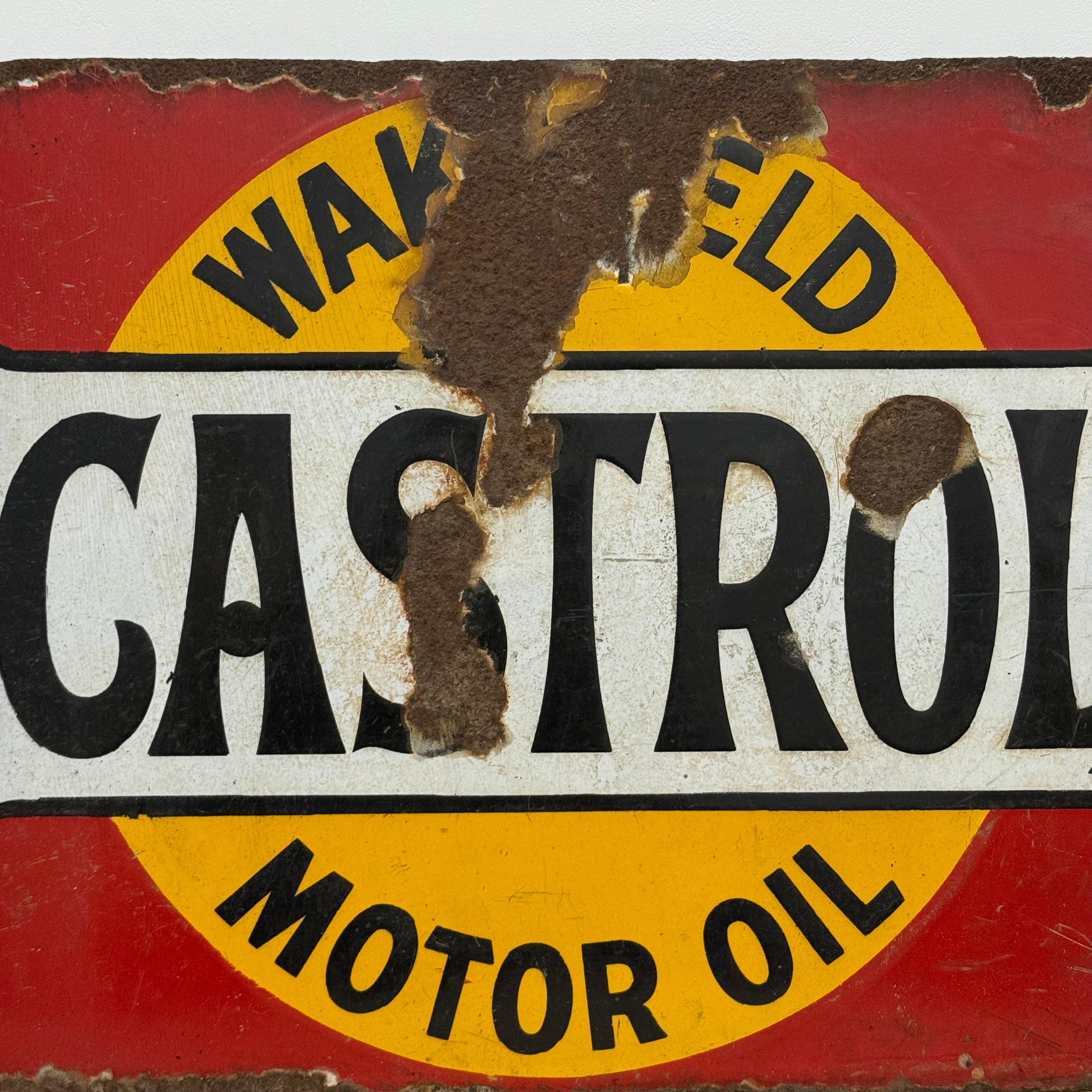 Castrol Motor Oil Enamel Advertising Sign Wakefield Oil c1920