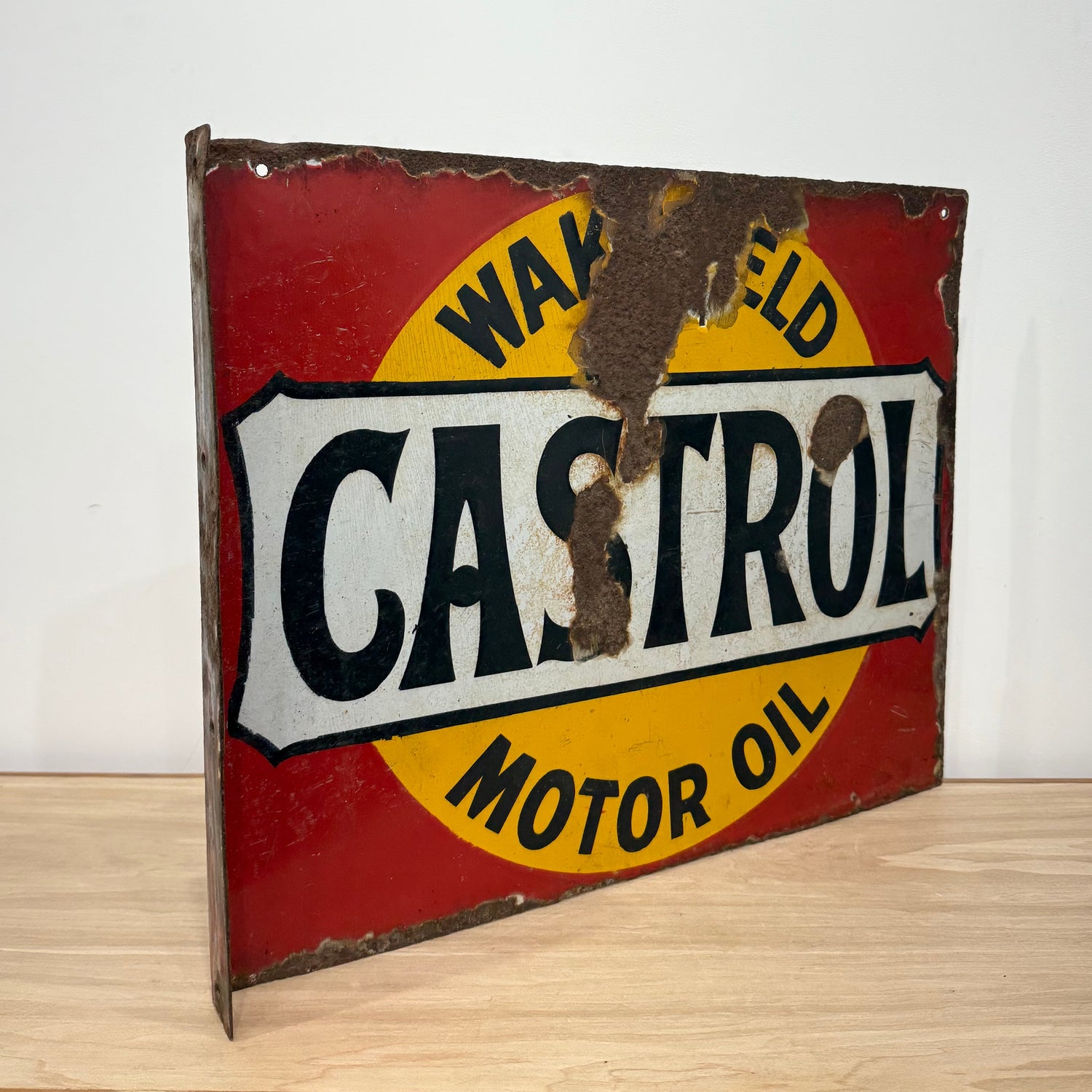 Castrol Motor Oil Enamel Advertising Sign Wakefield Oil c1920