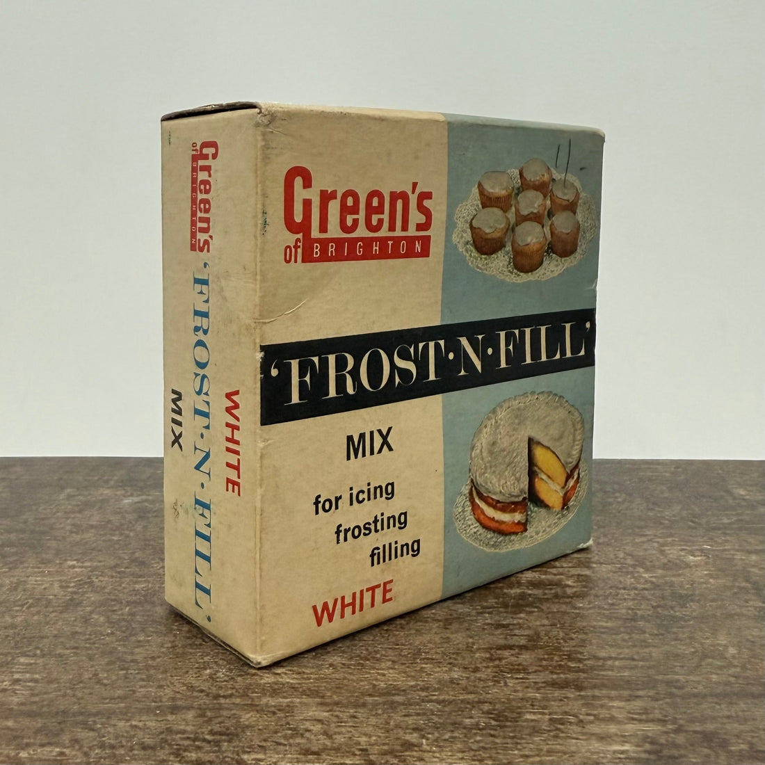 Vintage Green’s of Brighton ‘Frost-N-Fill’ Cake Icing Mix Box – White