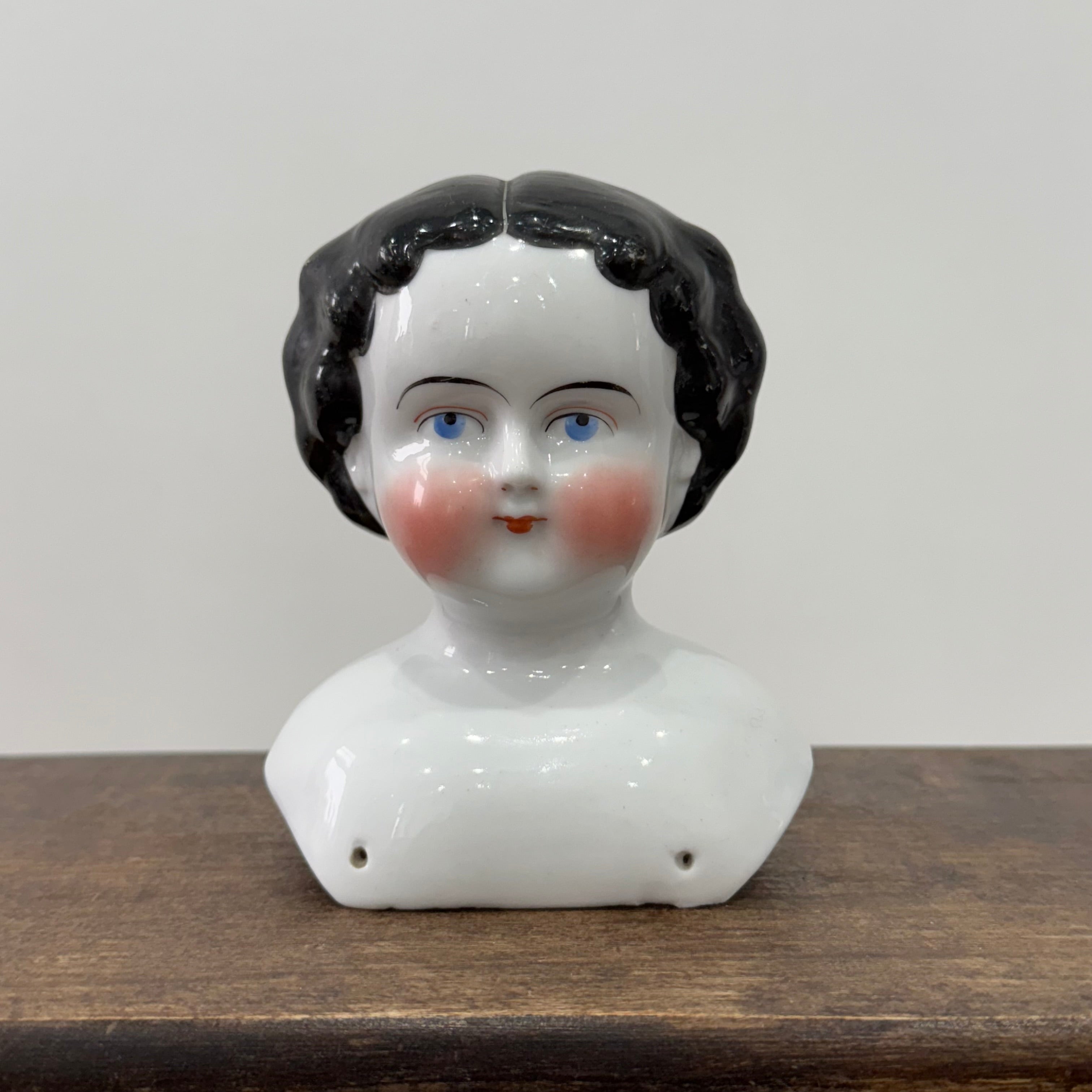 Antique Porcelain Doll Shoulder Head Bust 19th Century Rosy Cheeks