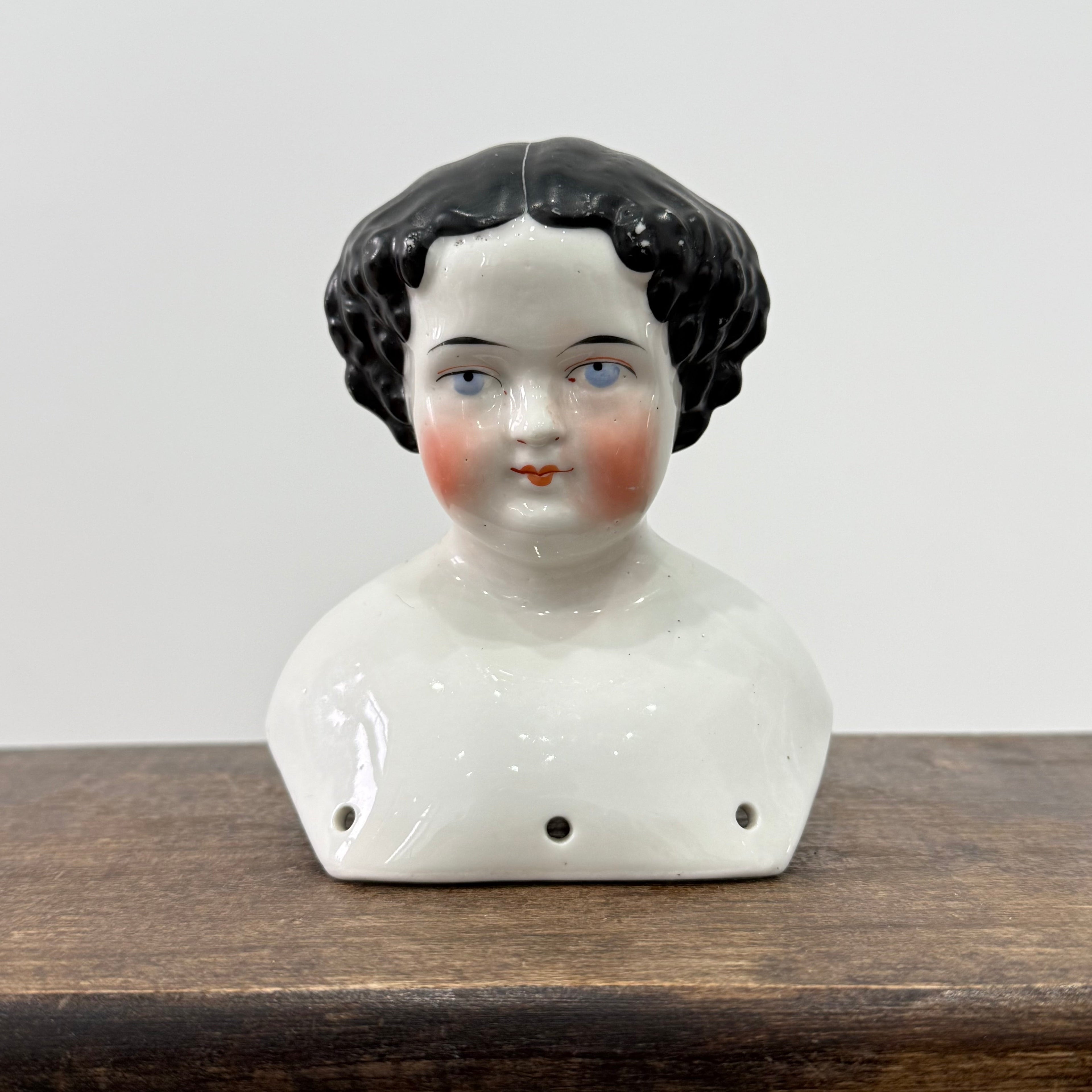 Antique Porcelain Doll Shoulder Head Bust Rosy Cheeks 19th Century