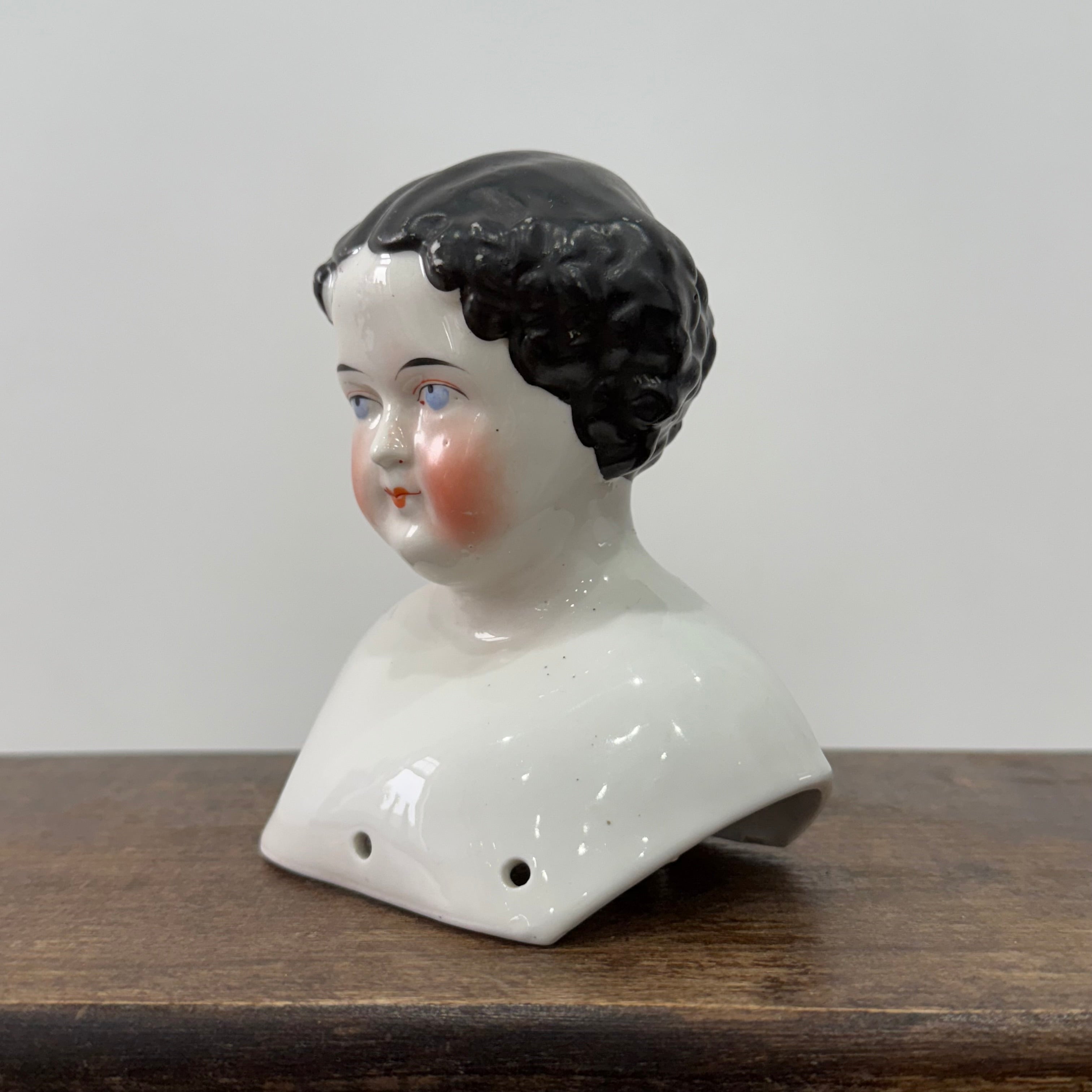 Antique Porcelain Doll Shoulder Head Bust Rosy Cheeks 19th Century