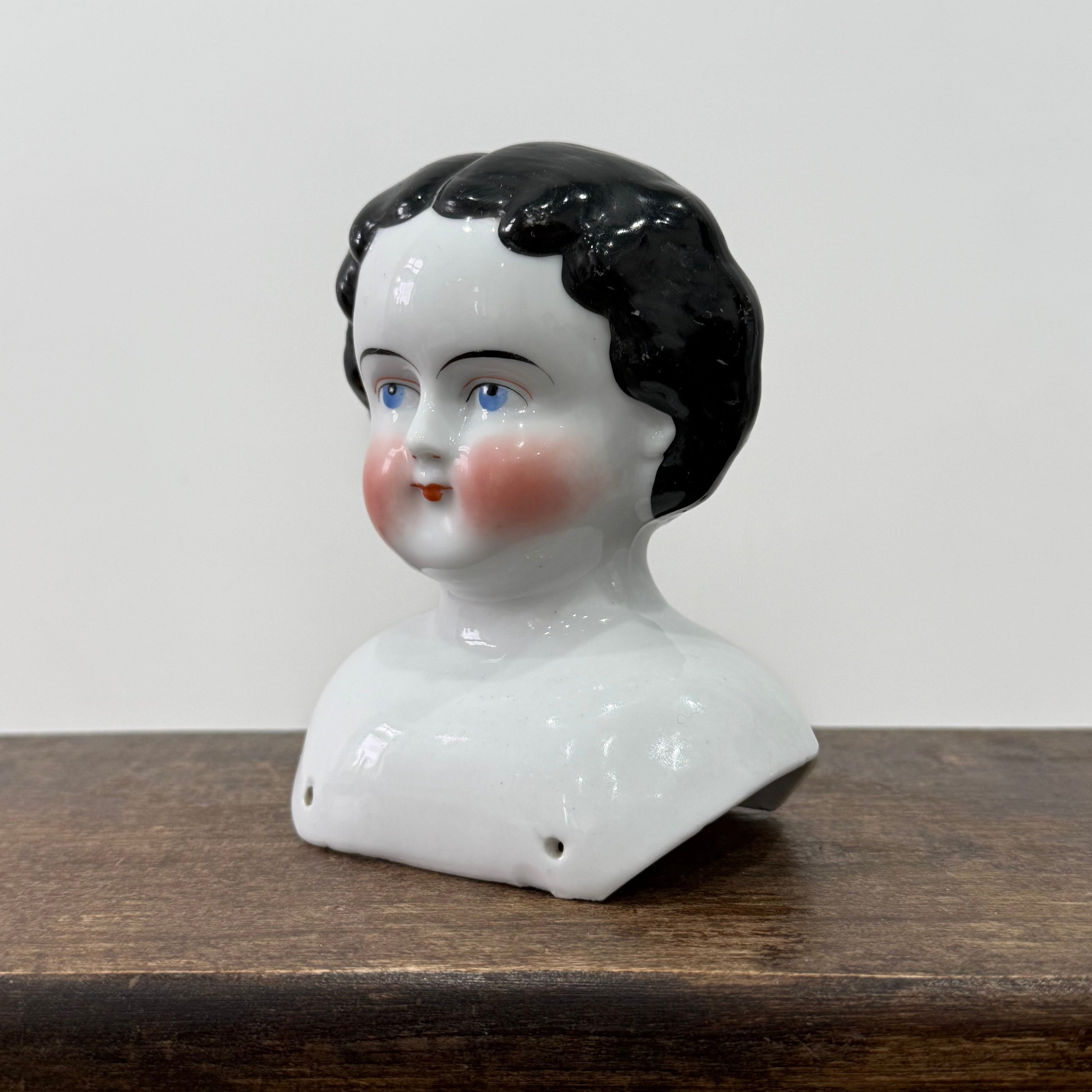 Antique Porcelain Doll Shoulder Head Bust 19th Century Rosy Cheeks