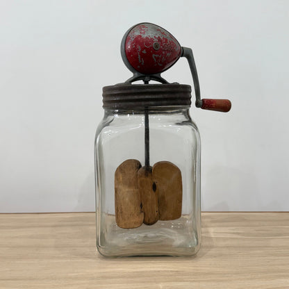 Blow Vintage Glass Butter Churn with Original Wooden Paddles