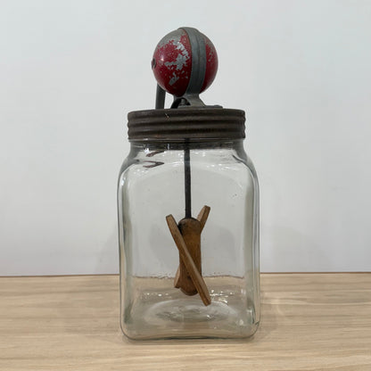 Blow Vintage Glass Butter Churn with Original Wooden Paddles