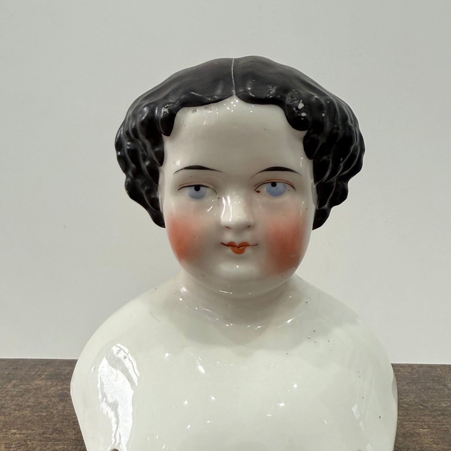 Antique Porcelain Doll Shoulder Head Bust Rosy Cheeks 19th Century