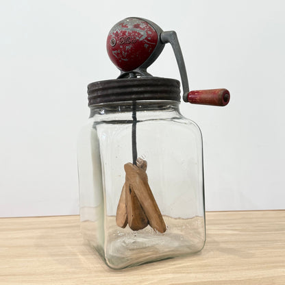 Blow Vintage Glass Butter Churn with Original Wooden Paddles