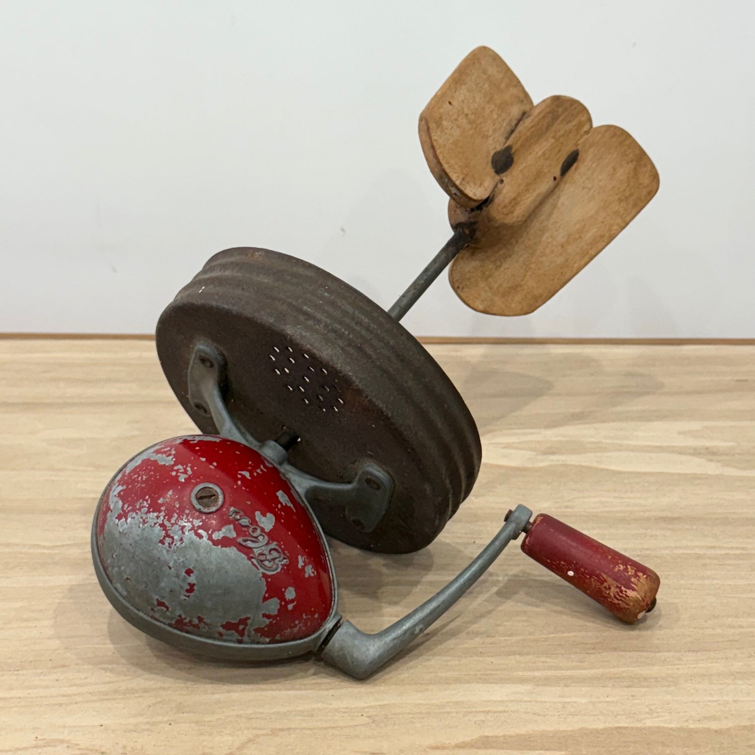 Blow Vintage Glass Butter Churn with Original Wooden Paddles