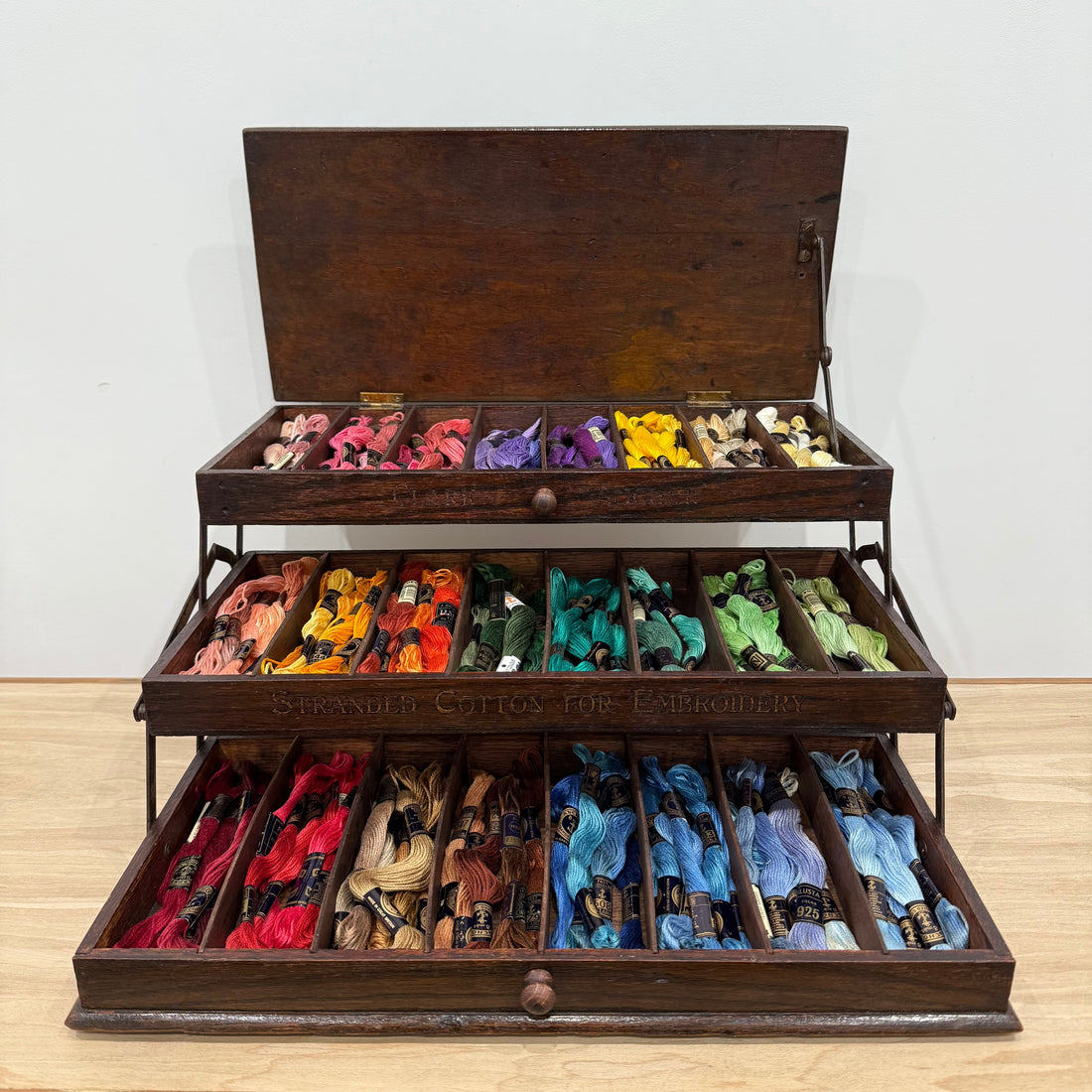 Antique Clark’s Anchor Cantilever Embroidery Thread Box with Original Contents