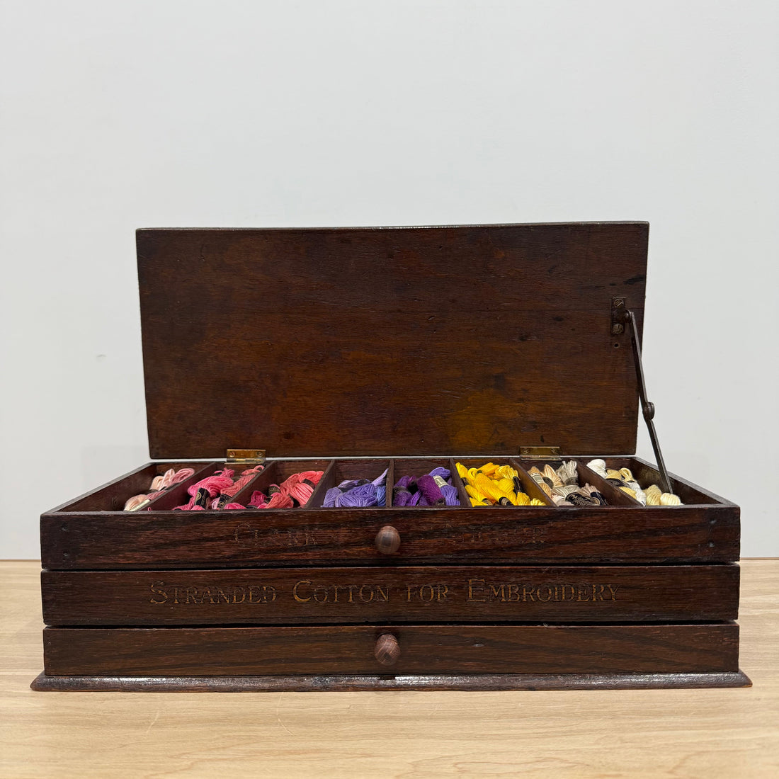 Antique Clark’s Anchor Cantilever Embroidery Thread Box with Original Contents