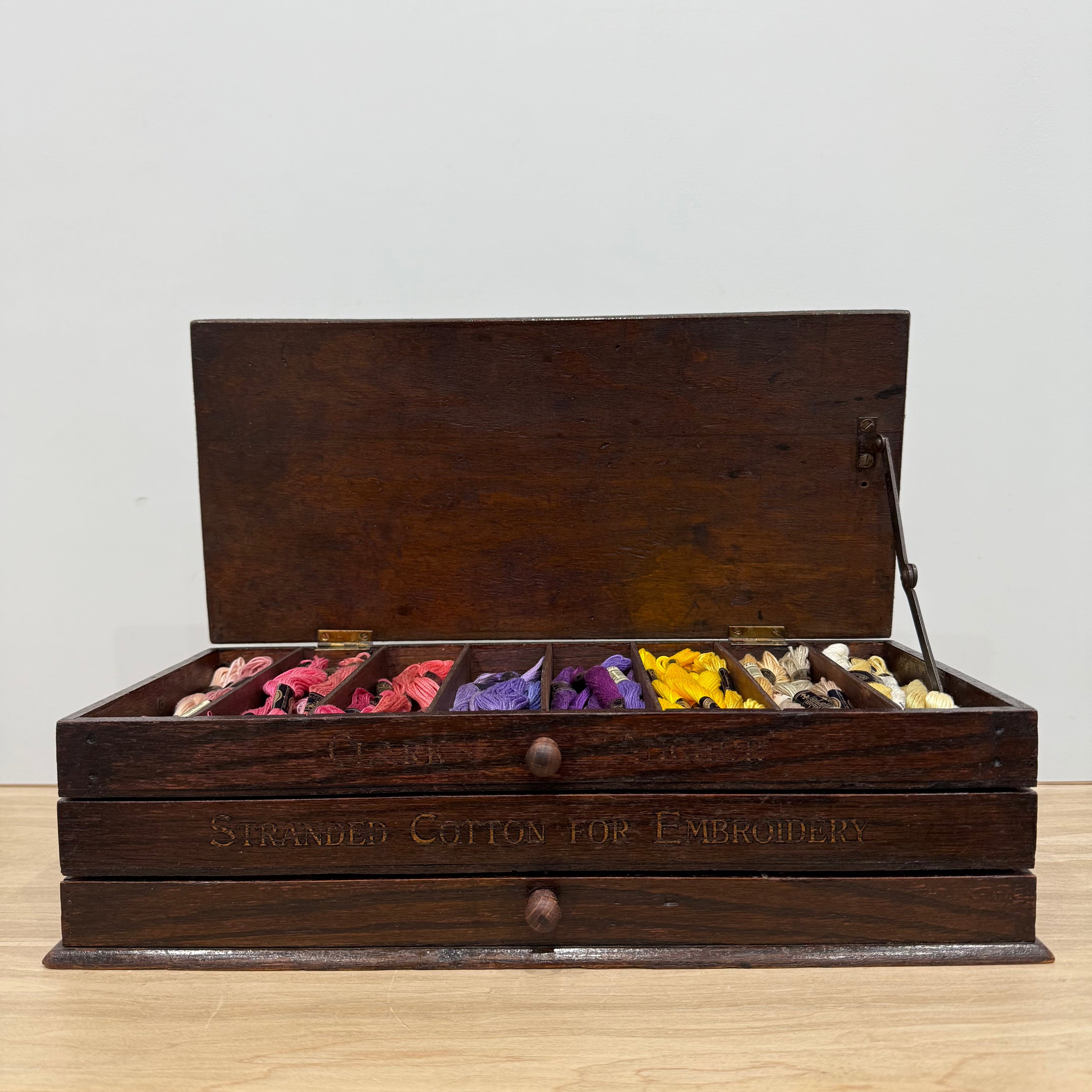 Antique Clark’s Anchor Cantilever Embroidery Thread Box with Original Contents