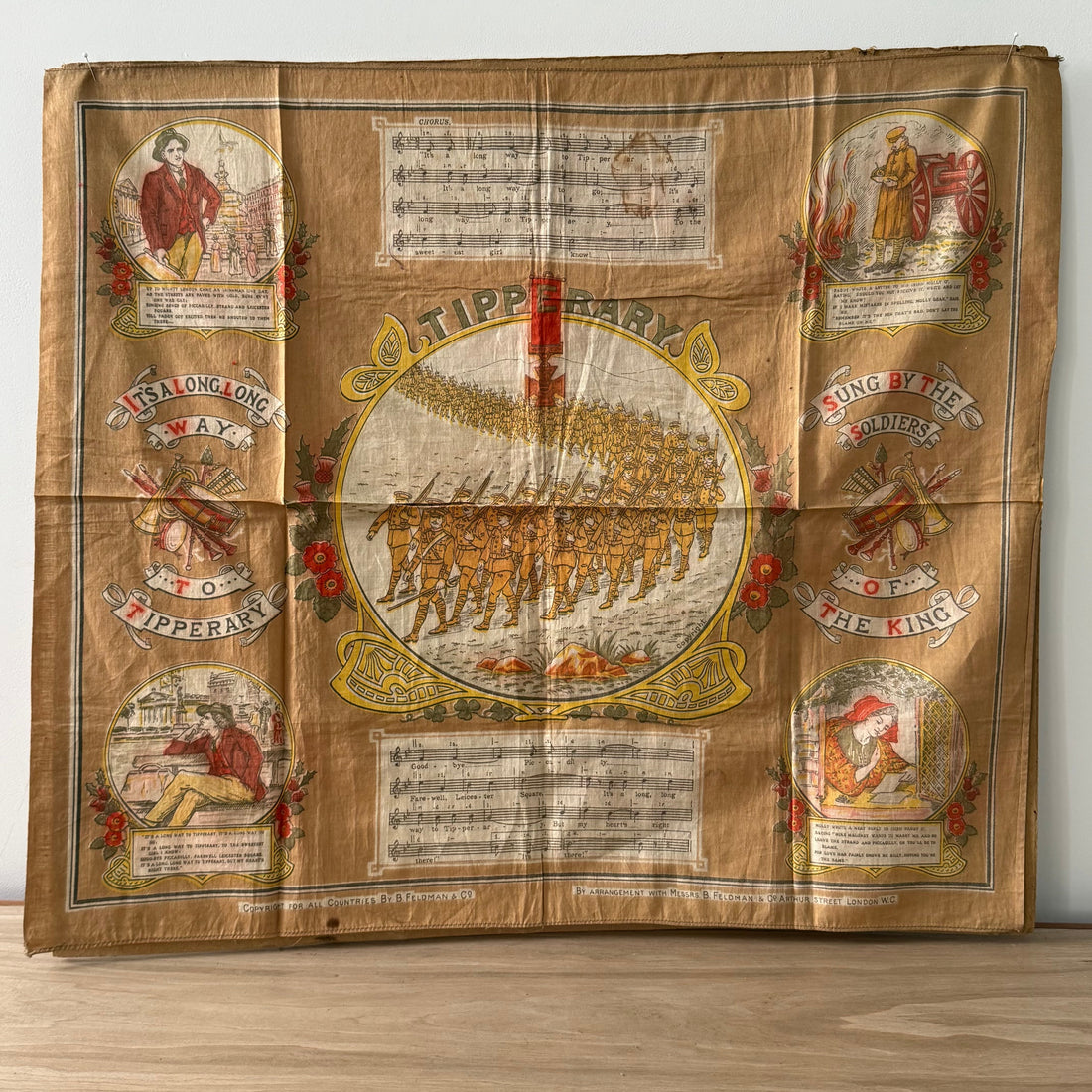 WWI “It’s a Long Way to Tipperary” Printed Cotton Souvenir Handkerchief