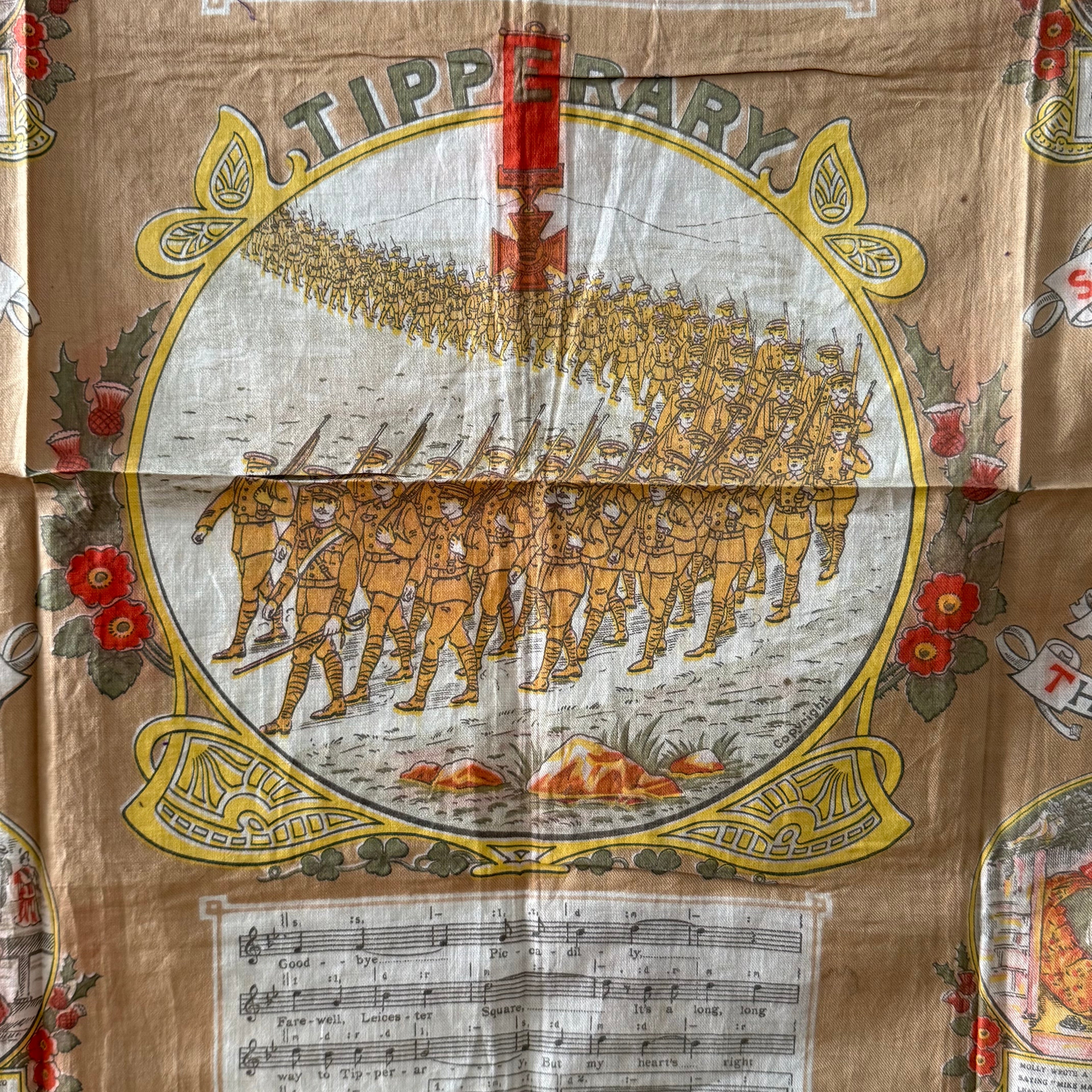 WWI “It’s a Long Way to Tipperary” Printed Cotton Souvenir Handkerchief