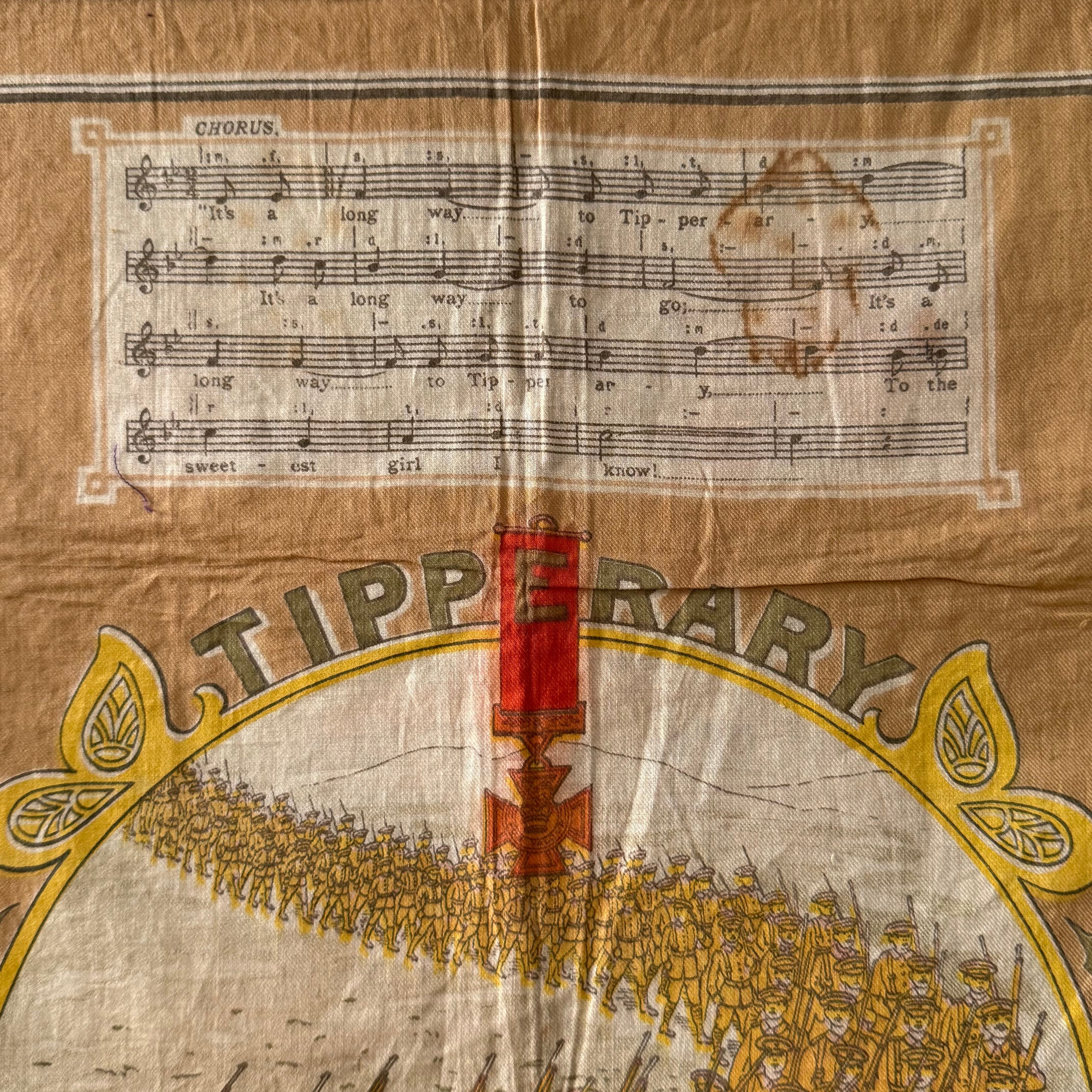 WWI “It’s a Long Way to Tipperary” Printed Cotton Souvenir Handkerchief