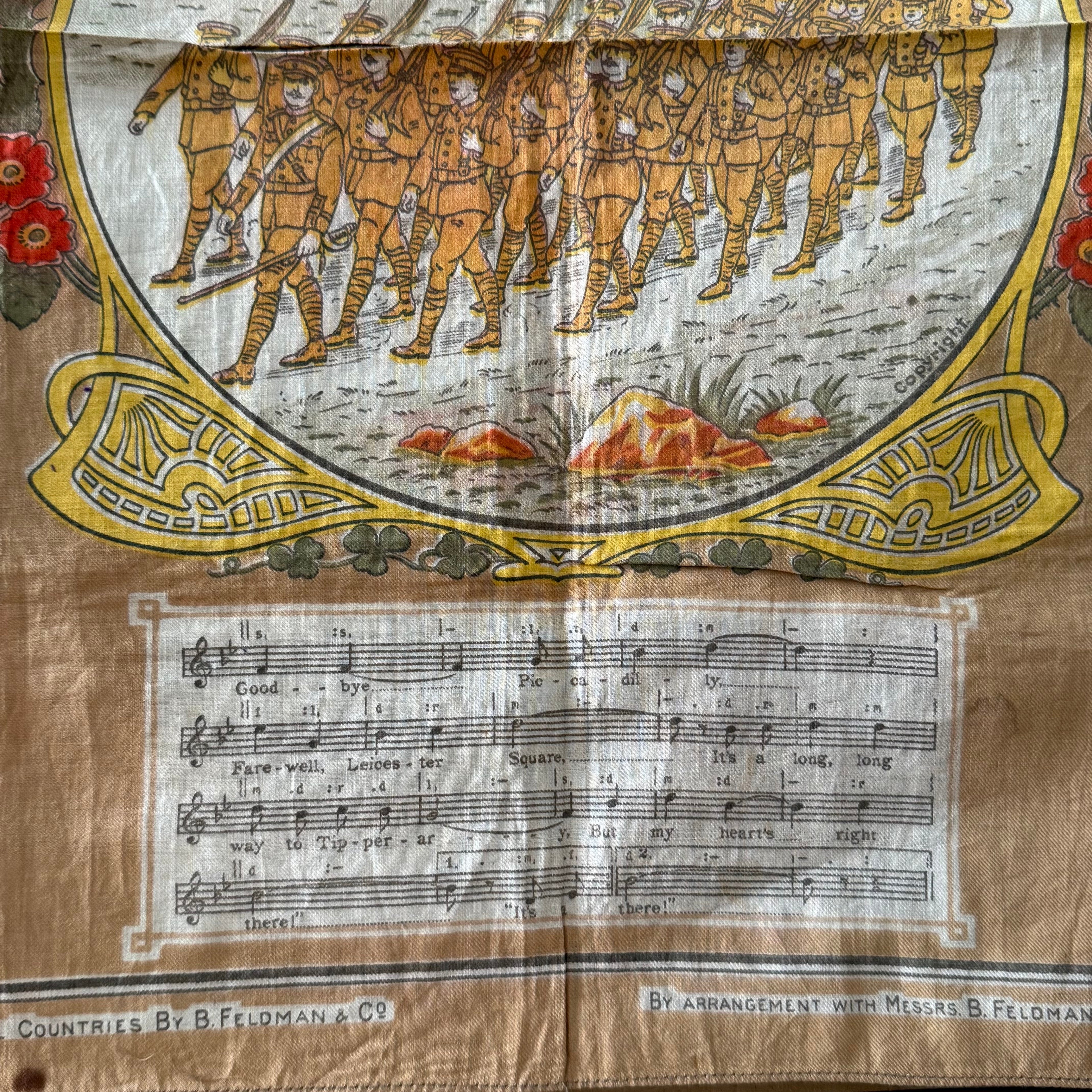 WWI “It’s a Long Way to Tipperary” Printed Cotton Souvenir Handkerchief